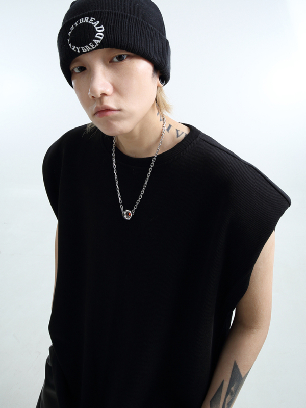 「Grnl」Tone Activist Original Design Silhouette Texture Sleeveless Vest Unisex Crew Neck Padded Shoulder T-Shirt 「Grnl」Tone Activist Original Design Silhouette Texture Sleeveless Vest Unisex Crew Neck Padded Shoulder T-Shirt
