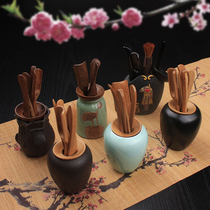 Tea ceremony six gentlemen kung fu tea set accessories ebony wood bamboo tea clip tweezers tea spoon tea pen teapot tea tray ornaments