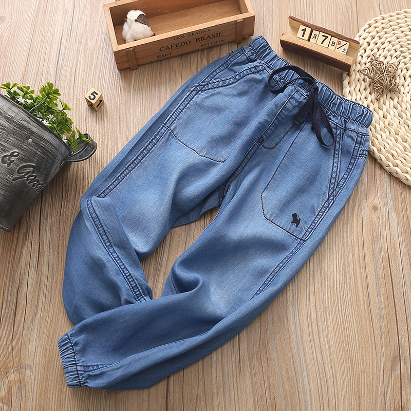 Trai Tencel jeans lỏng phần mỏng 2018 mùa hè trẻ em lớn của trẻ em feet quần cotton muỗi quần