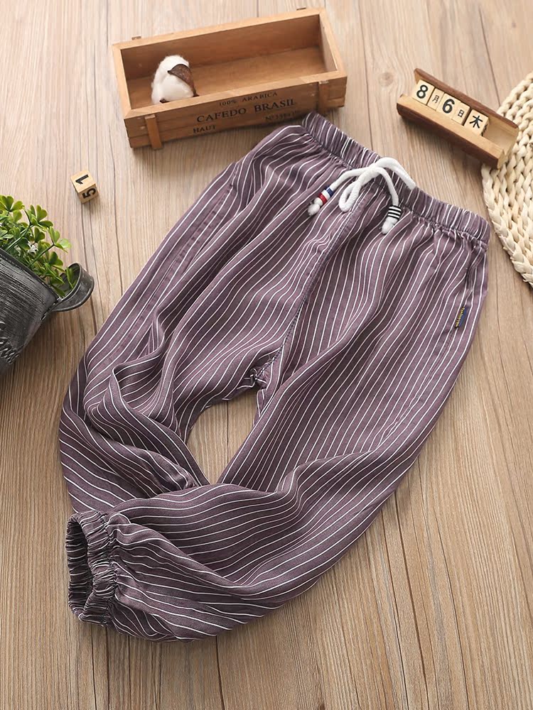 Trẻ em lụa bông jeans trong lớn của trẻ em chống muỗi quần 2018 new sọc trai mùa hè đèn lồng quần tám quần