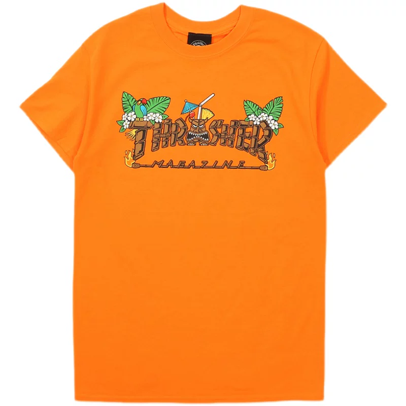 [Супер скидка на распродажу] Американская версия ThRASHER flame basic letter certain laser rose коротким рукавом футболка