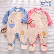 Newborn Baby Clothes Plus Cotton Wrap Feet One-piece Clothes Winter Baby Pure Cotton Thickened Khaclothes Autumn Winter Style Cotton Cotton Clothes