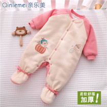 Newborn Baby Clip Cotton Thickened Cotton Clothing Spring Autumn 23 Six Months Baby Winter Style Clothes Winter Bag Feet One-piece Clothes