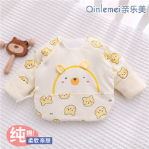 Newborn baby clip cotton semi-back clothes first birth baby pure cotton thickened monk plus cotton clothes autumn and winter warm blouses