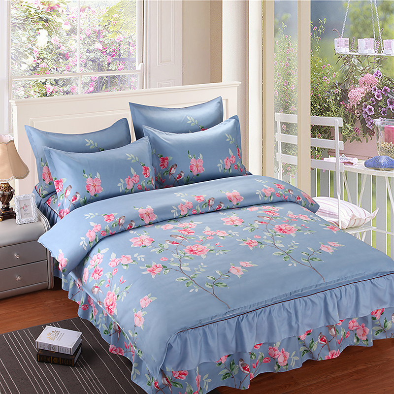 Váy cưới dày chà nhám giường bốn mảnh giường cotton trải giường 1,8 m trải giường chăn ga gối đệm giá rẻ