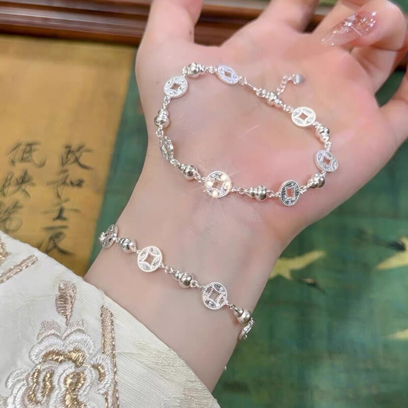 999 Pure Silver Crushed Ice Five Emperors Coin Gourd Bracelet for Women, Light Luxury Niche High-End Jewelry, Gift for Girlfriend 999 Pure Silver Crushed Ice Five Emperors Coin Gourd Bracelet for Women, Light Luxury Niche High-End Jewelry, Gift for Girlfriend
