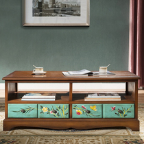 American countryside green tea table for small family type hand painted log art short cabinet drawer-type storage cabinet solid wood tea table