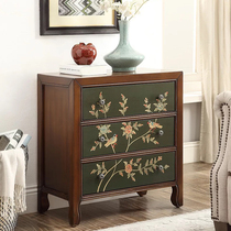 Bed Head Cabinet American Colored Drawing Three Fighting Cabinet Retro Black Drawer Cabinet Bedroom Mediterranean Blue Containing Side Cabinet Shorter Cabinet