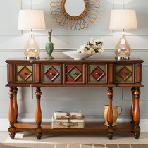 Red Wood Color Xuanguan Table Blue Long Table White Entrance Leaning Against Wall Table Mediterranean Blue Table Retro Art Decor Table