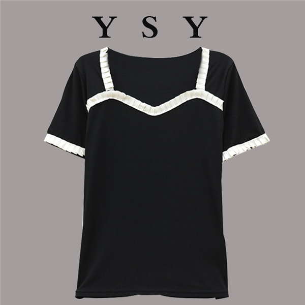 Large size fat mm design sense of Hong Kong style retro short-sleeved top 2021 spring clothes cover belly and look thin casual all-match T-shirt women