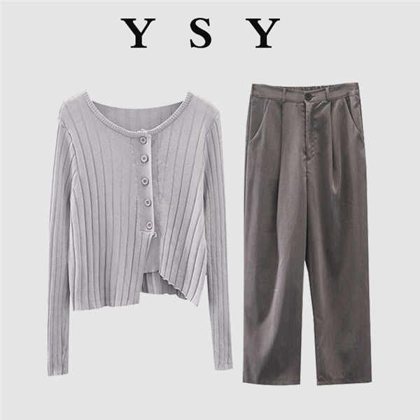 Anti-season clearance large size fat mm suit design sense long-sleeved top high waist thin casual pants temperament two-piece set