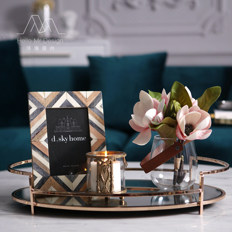 Eurostyle Retro Oval Metal Mirror Nursery Floral Photo Frame Package Modern Creative Genguan Tea Table Tabletop Pendulum