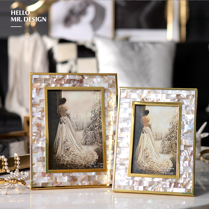 European-style Modern Wedding Dress Photos Full Family Foo Photo Frame 6 Inch 7 Inch Seashells Personality Creative Combo Photo Frame Swing Stand