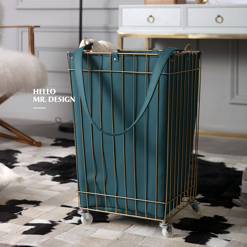 European-style modern leather storage basket dirty clothes basket laundry basket Nordic model villa designer creative decorations