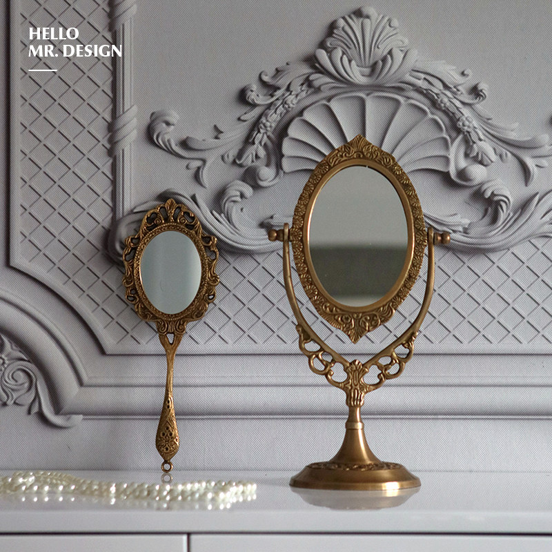 Imported Brass Cosmetic Mirror Restore Light Luxury Suite Bedroom Dressing Desk Decorated Copper Mirror Swing