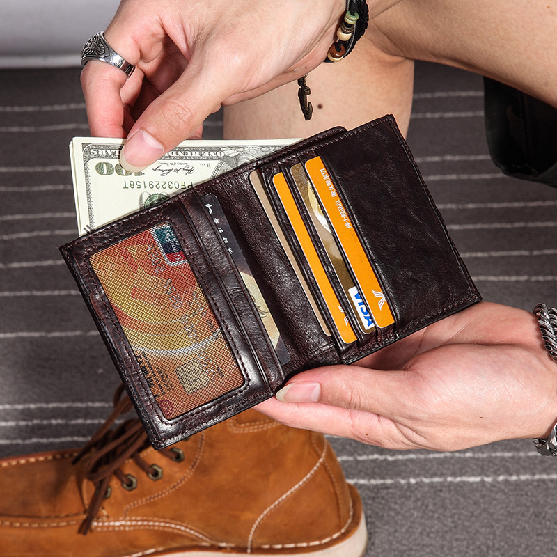 Japanese Style Student Wallet Men's Thin Short Style High School Student Ultra-Thin Youth Ancient Style Small Genuine Leather Wallet Compact Wallet
