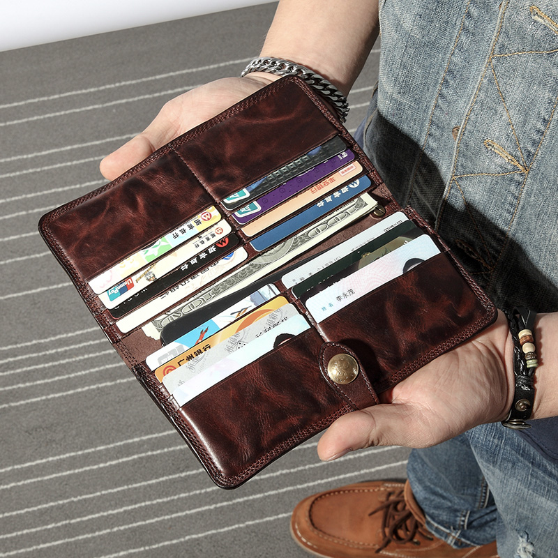Genuine leather male long version wallet cow leather multi-clamping leather clip 2019 new original retro buckle personality youth money clip