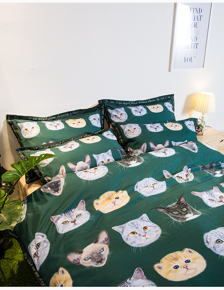 Tide thương hiệu mèo bông giường ngủ ở một gia đình bốn 1,5m phim hoạt hình bông thời trang gia đình dễ thương mèo bốn chăn - Bộ đồ giường bốn mảnh gối chăn