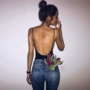 Châu Âu và Hoa Kỳ ins gợi cảm backless rắn màu sling jumpsuit nữ hoang dã mỏng tay áo thun ngắn tay đồ bơi đẹp