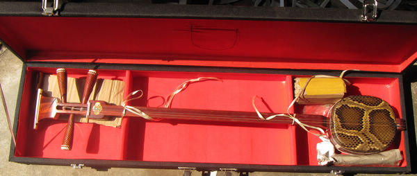 Professional Myanmar wild python mahogany small three strings with wooden hard box