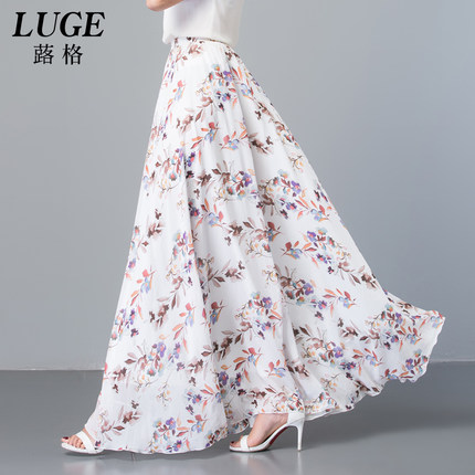 2018新款雪纺半身裙女夏长裙印花大摆裙长款