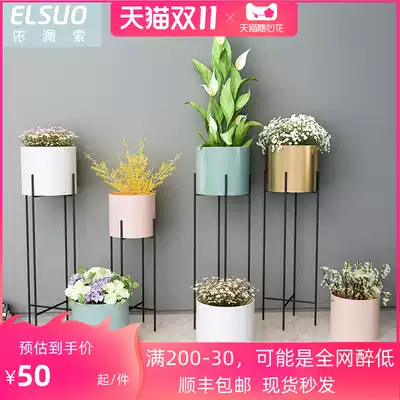 Nordic living room flower shelf wrought iron balcony indoor floor-standing ground European style modern simple gold Pueraria pottery stand