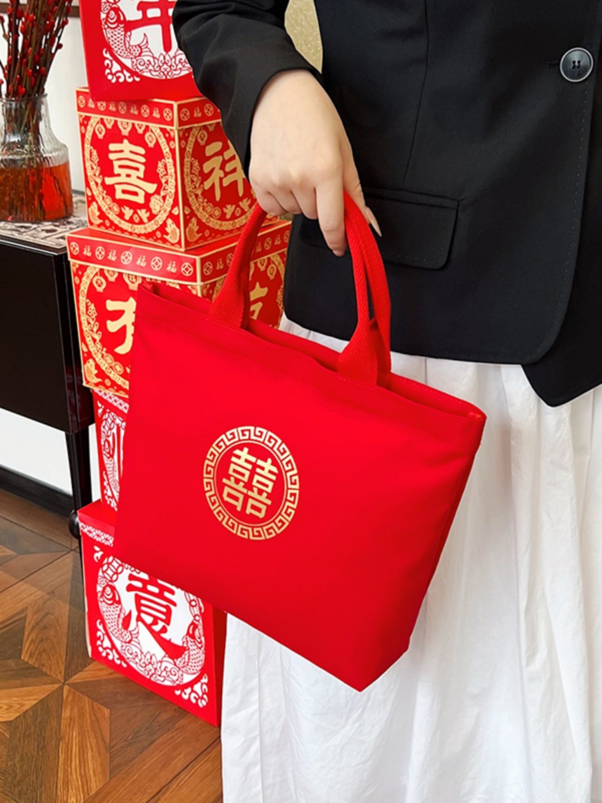 Wedding Bag, Red Bag, Female Bride's Wedding Cloth Bag, Wedding Supplies Collection, Red Envelope Special Gift Money Bag, Handbag