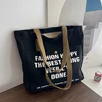 Модернизированная черная холщовая сумка на молнии и подкладке (FASHION)