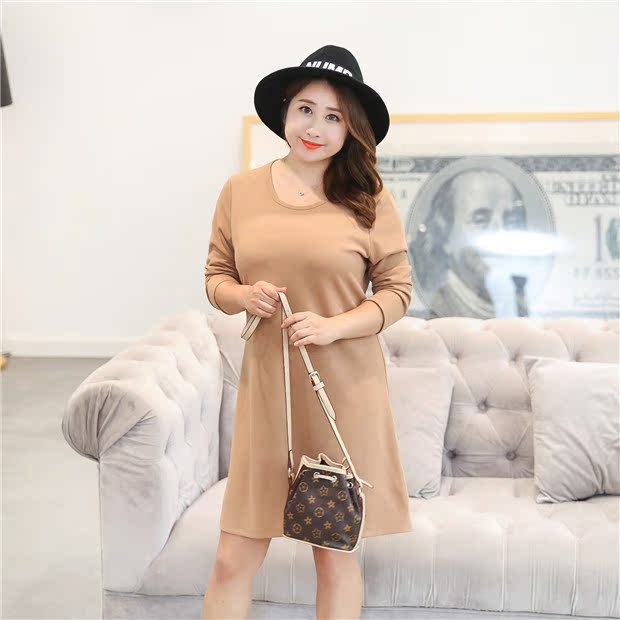 Kích thước lớn của phụ nữ dài sợi cotton đáy váy MM200 kg chất béo cộng với phân bón tăng eo đã mỏng Một váy chữ - A-Line Váy váy chữ a liền công sở
