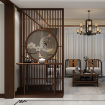 Chinese style solid wood screen partition living room entrance top landing new Chinese entry hollow screen partition
