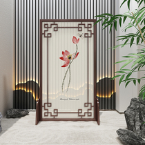 Screen partition living room solid wood modern Chinese ink lotus porch simple new Chinese hollow seat screen small apartment