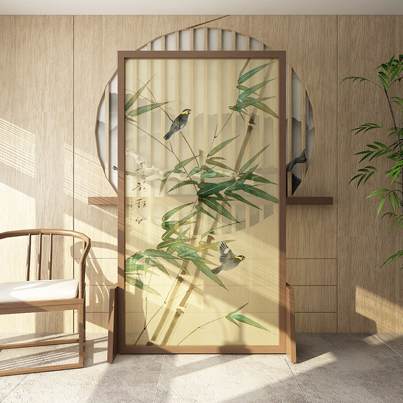 New Chinese Screen Living Room Compartment Bedroom Shelter Home Modern Simple Fabric Entrance Mobile Solid Wood Seat Screen