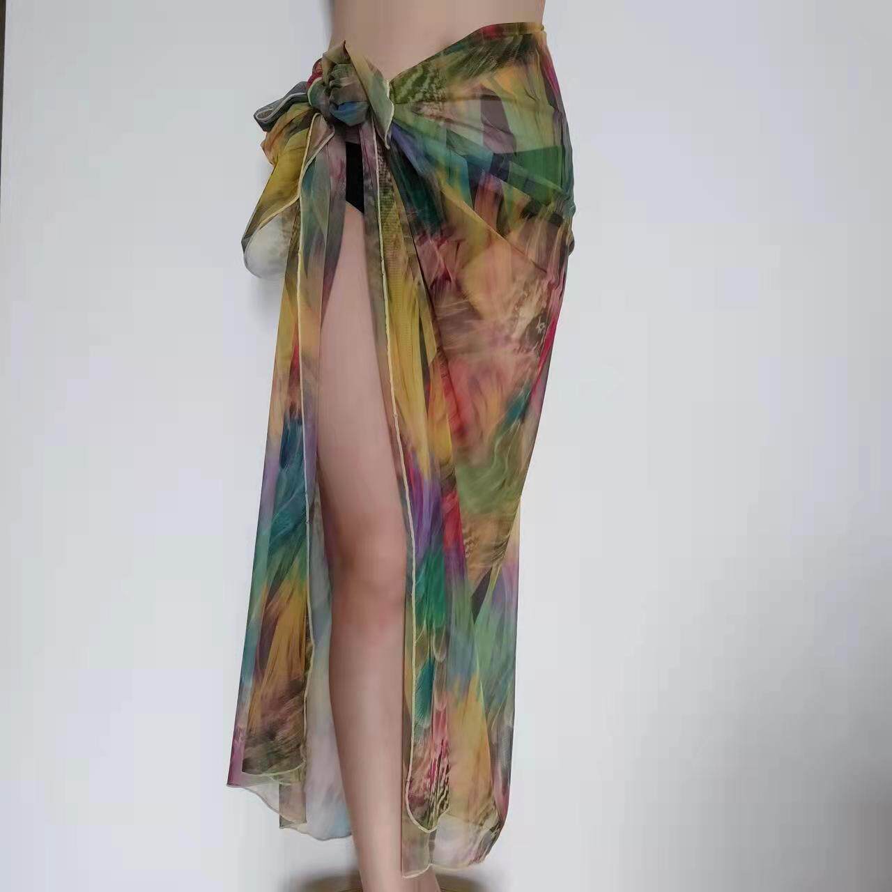 Beach Wrap Skirt bikini Scarlet Swimsuit Shield Yarn Long lower half Body Shade Skirt External lap Exterior Lap can be launched-Taobao