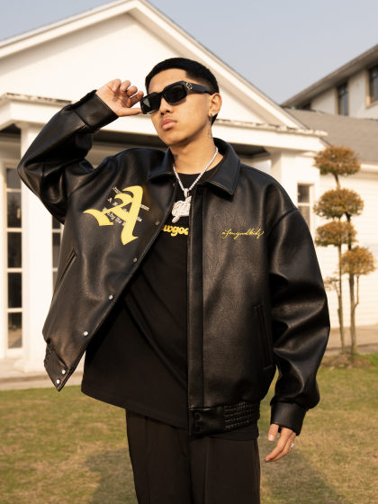 FFF官方AFGK秋冬黑色机车国潮皮衣男士美式街头刺绣皮夹克男外套