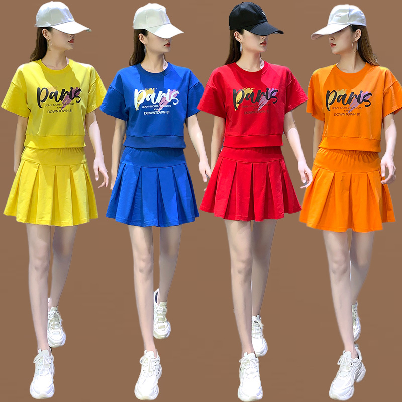 Square dance clothing summer short-sleeved skirt suit ghost step dance student group aerobics dance dance clothes learning ~