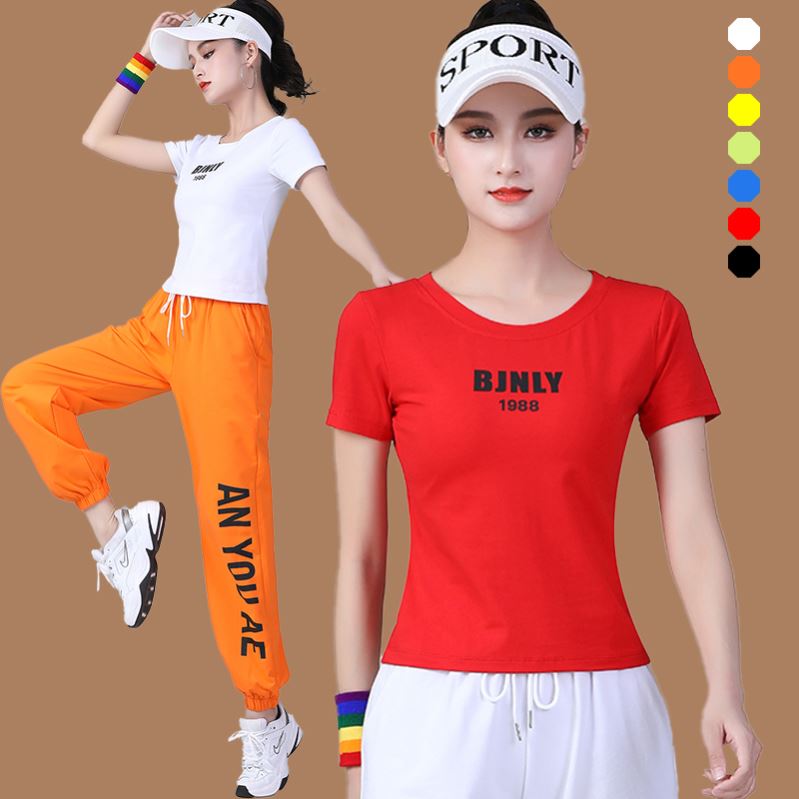 Square dance clothing women's summer clothes new cotton tops summer Yang Liping dance clothes shuffle dance sports short-sleeved suits