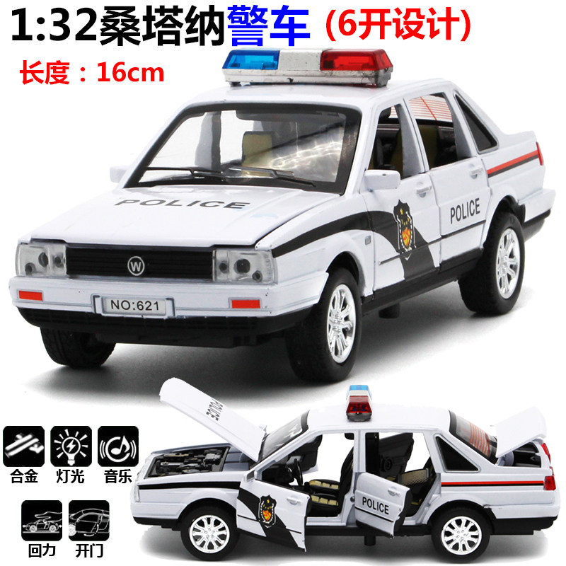6 Door Open Alloy Police Car Metal Santana Small Car Model Children's Toy Special Police Toy Car Sound And Light Return