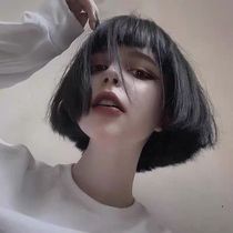 Net red wig womens short straight hair air bangs bobo head temperament repair face short curly hair age reduction natural full headgear style