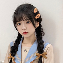 Wig female air bangs long straight hair braided double ponytail wig natural lifelike can be tied Net Red full head sleeve