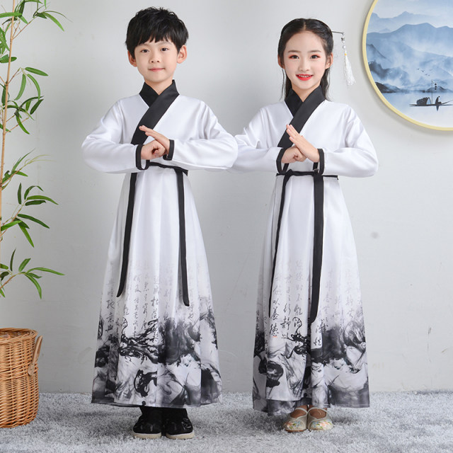 Children's traditional Chinese traditional Chinese costumes, classic recitation of the Three-Character Sutra, performance costumes, Chinese style Tang costumes, autumn performance costumes for children and scholars