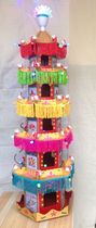  Buddhist supplies boutique embroidery LED colorful flash top colorful turn light Five-layer folding pagoda canopy