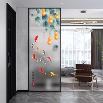 Art glass screen partitions the living room entrance directly opposite the entrance hall simple modern bedroom and bathroom half wall blocking