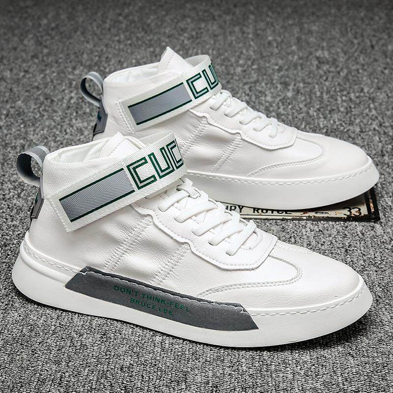 Tall white shoes men's Korean version of the new trendy shoes casual leather white shoes Velcro all-match inner heightening sports shoes