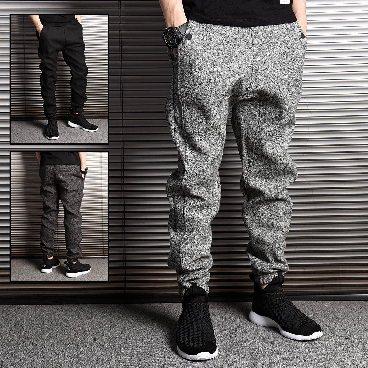 Boomer Sweatpants Men's Autumn Winter New Korean Version Loose Bunches Pants Tightness Waist Harynn Pants Plus Suede Cigarette Smoke