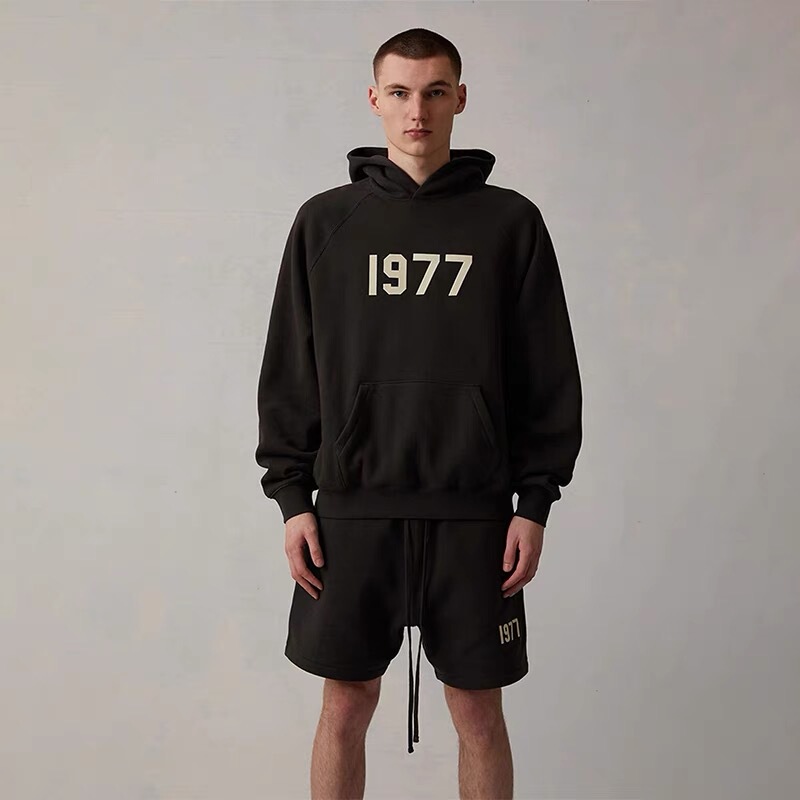 Essentials State Brand 1977 Hooded Sweatshirt Fog High Street Hoodie Spring & Fall Couple Large Size Jacket