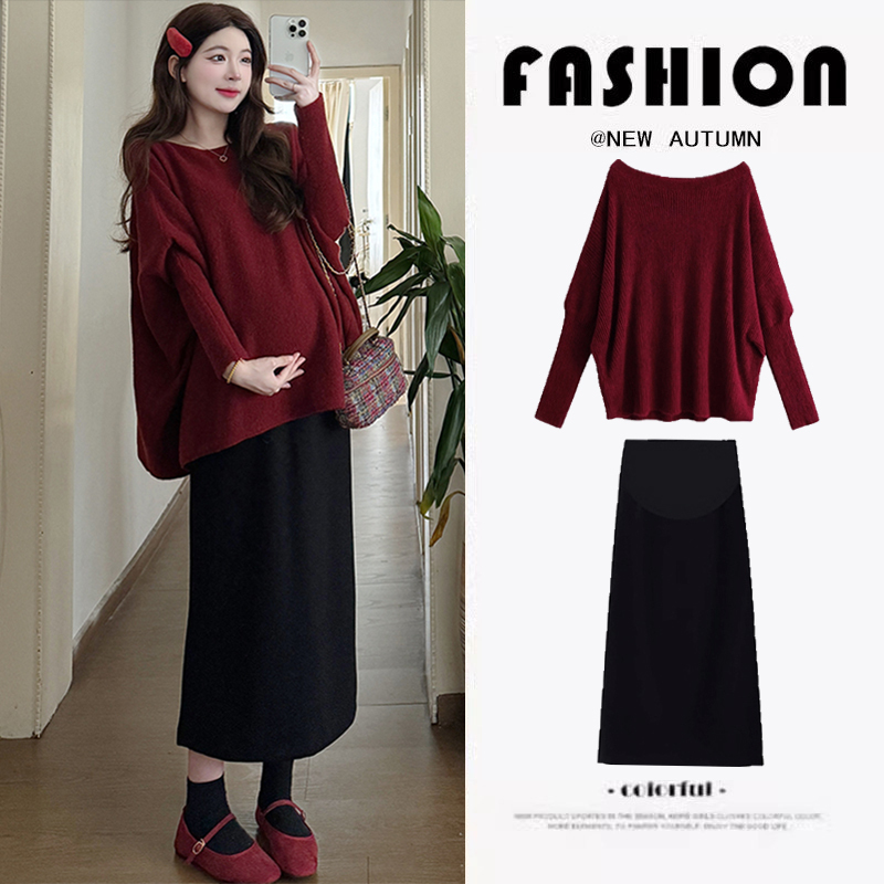Maternity Winter Clothing Set 2025 New Thickeneded Lazy Style Red Knitted Sweater Autumn and Winter Style Skirt Two-Piece Set Maternity Winter Clothing Set 2025 New Thickeneded Lazy Style Red Knitted Sweater Autumn and Winter Style Skirt Two-Piece Set