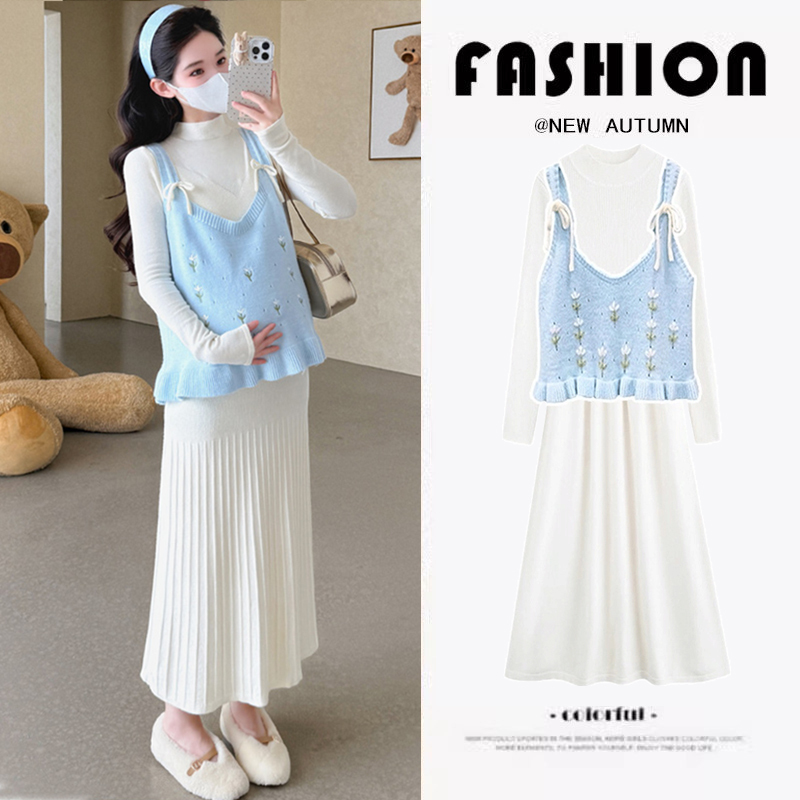 Maternity Autumn Dress Set 2026 New French Style Loose Sweater Base Knit Long Dress Spring and Autumn Two-Piece Set Maternity Autumn Dress Set 2026 New French Style Loose Sweater Base Knit Long Dress Spring and Autumn Two-Piece Set