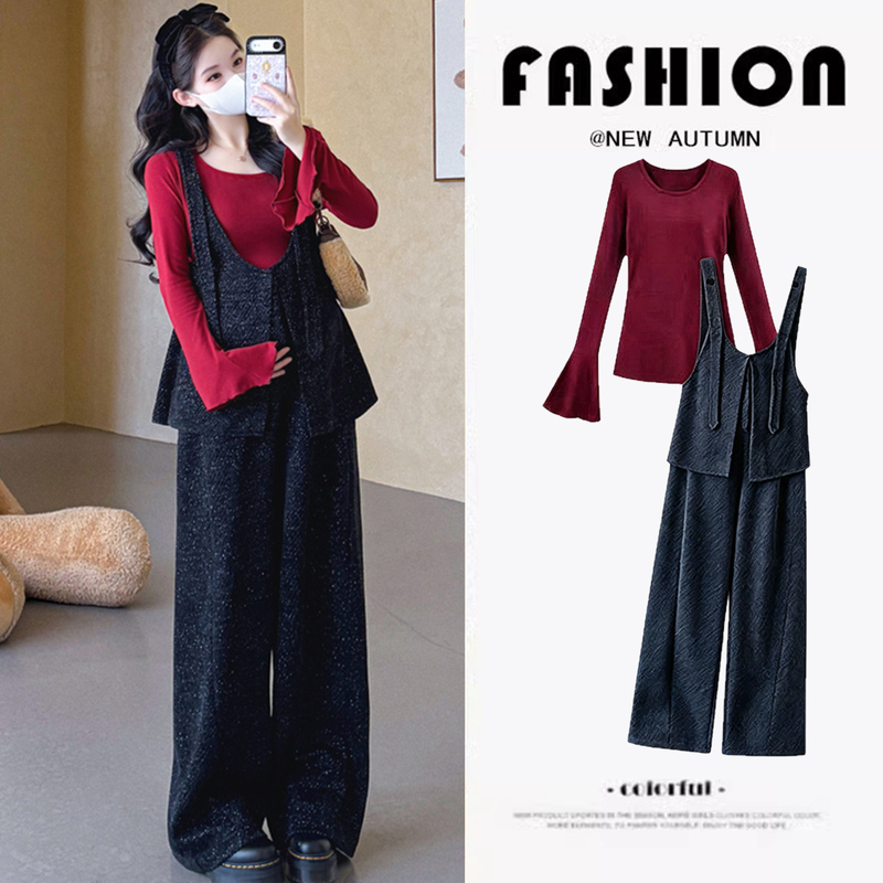 Maternity Wear Autumn Suit 2026 New Style Casual Loose Bell-Sleeve Top with Adjustable Suspenders Pants Autumn and Winter Two-Piece Set Maternity Wear Autumn Suit 2026 New Style Casual Loose Bell-Sleeve Top with Adjustable Suspenders Pants Autumn and Winter Two-Piece Set