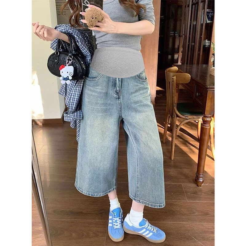 Maternity Cropped Jeans, Summer Thin Style, Can Be Worn Outside, Doesn'T Tighten the Belly, Suitable for Petite Women, Belly-Supporting Wide-Leg Casual Pants, Maternity Wear Maternity Cropped Jeans, Summer Thin Style, Can Be Worn Outside, Doesn'T Tighten the Belly, Suitable for Petite Women, Belly-Supporting Wide-Leg Casual Pants, Maternity Wear