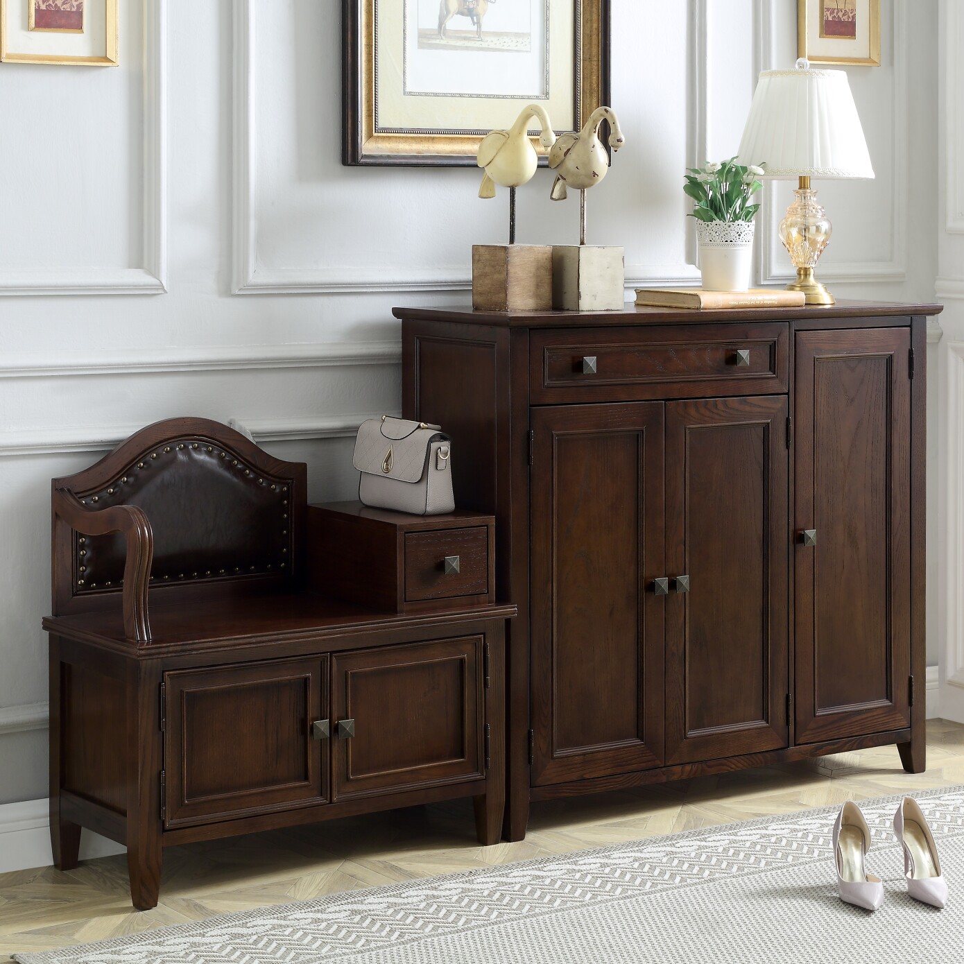 American solid wood shoe changing stool shoe cabinet home door can sit wearing shoe stool storage stool porch multi-functional storage stool